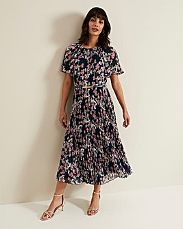 Phase Eight Kathleen Chiffon Floral Pleated Midi Dress