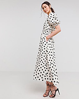 Flounce London Ivory Crepe Spotted Midaxi Dress