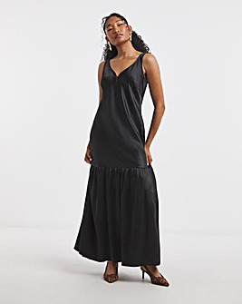 Flounce London Black Glossy Satin Maxi Dress