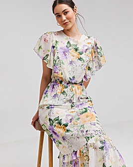 Flounce London Chiffon Floral Frill Hem Maxi Dress