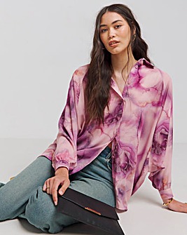 Flounce London Pink Chiffon Marble Print Cuff Detail Blouse