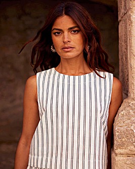 Ro&Zo Ivory Stripe Linen Shell Top