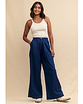 Nobody's Child Dark Denim Double Pleat Front Wide Leg Trousers