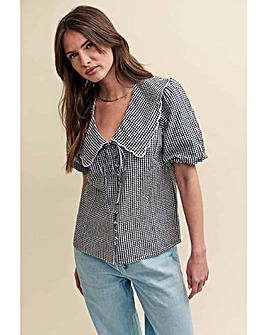 Nobody's Child Black Gingham Peter Pan Collar Short Sleeve Blouse