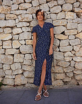 Ro&Zo Navy Dash Print Wrap Midi Dress