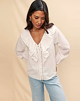 Nobody's Child White Broderie Frill Collar Button- Up Blouse