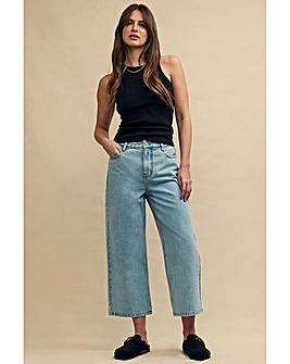 Nobody's Child Blue Light Wash Cropped Denim High Rise Wide Leg Jean