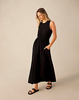 Ro&Zo Black Jersey Shirred Waistband Dress