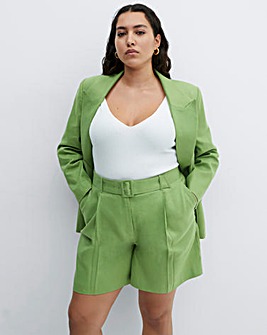 Mango Green Linen Bermuda Belted Shorts