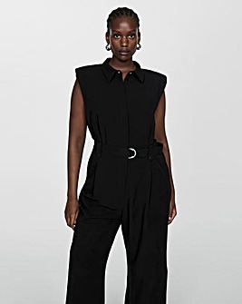 Mango Linen Blend Belted Jumpsuit