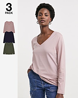 3 Pack Long Sleeve V Neck Tops