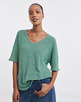 Popcorn Yarn V-neck Short Sleeve Top