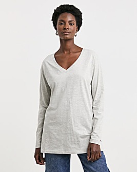 Long Sleeve Slouch V-Neck Longline Top