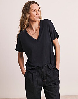 Anthology V neck Drop Shoulder Linen T-shirt