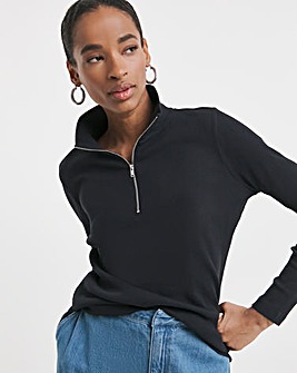 Half Zip Long Sleeve Ribbed Top