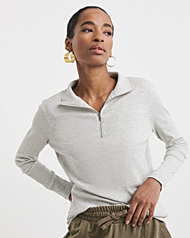 Half Zip Long Sleeve Ribbed Top