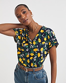 Lemon Print V Neck Printed T-Shirt