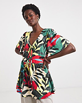 Tie Front Angel Sleeve Longline Top