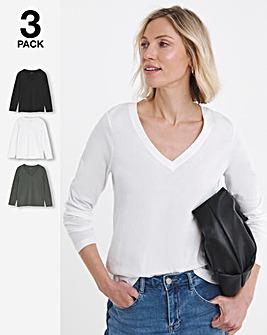 3 Pack V-Neck Long Sleeve T-Shirts