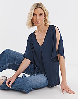 Split Sleeve V Neck Swing Top
