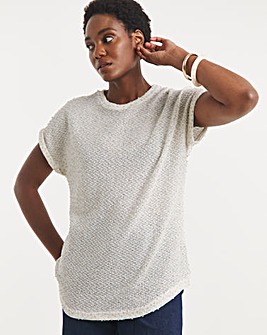 Textured Sequin Longline Curved Hem SS Top