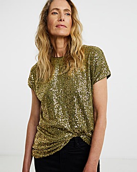 Sequin Longline Curved Hem Top