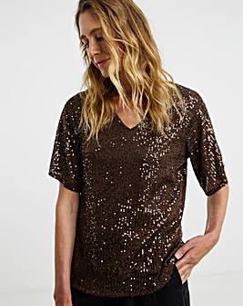 Sequin Sleeve T-Shirt