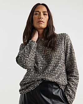 Boucle Sequin Slash Neck Top