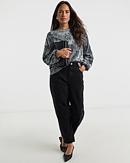 Velvet Sequin Slash Neck Volume Sleeve Top