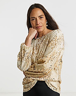 Velvet Sequin Slash Neck Volume Sleeve Top