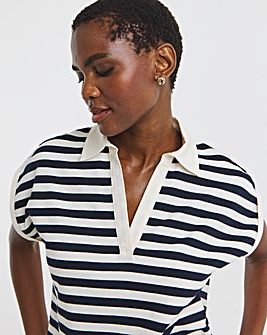Navy Stripe Short Sleeve Rugby Polo Top