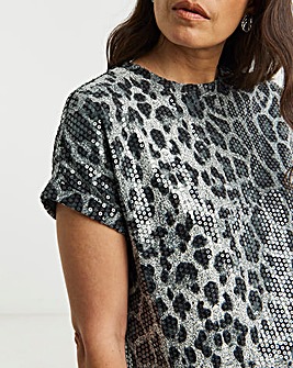 Sequin Longline Curved Hem Top