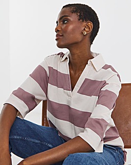 Lilac Stripe Short Sleeve Rugby Polo Top