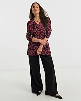 Red Print V-Neck Split Hem Slouch T-Shirt