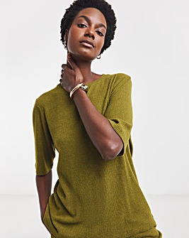 Olive Soft Touch Ribbed Half Sleeve T-Shirt