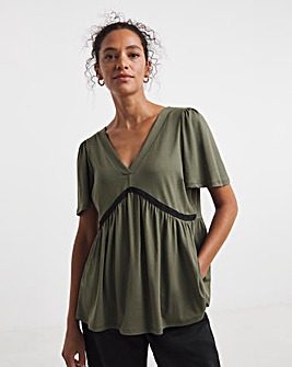 V Neck Crochet Contrast Top