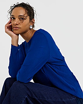 Blue Fine Plisse Peplum Top