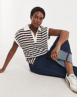 Burgundy Stripe Collared Rugby Top