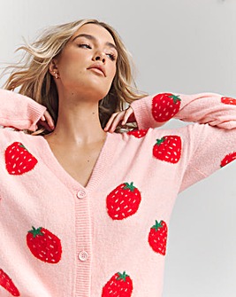 Pink Strawberry Boyfriend Cardigan