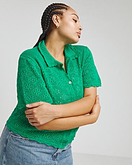 Green Crochet Short Sleeve Button Through Cardigan