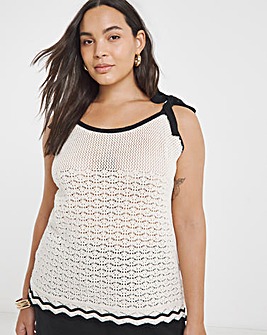 Cream Contrast Tie Shoulder Crochet Cami