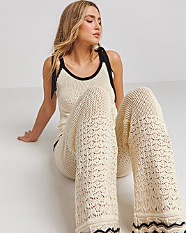 Cream Crochet Wide Leg Trousers