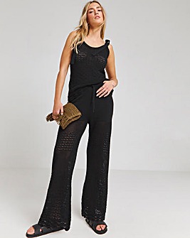 Black Crochet Wide Leg Trousers