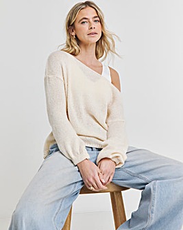 Cream Slouchy Slash Neck Jumper