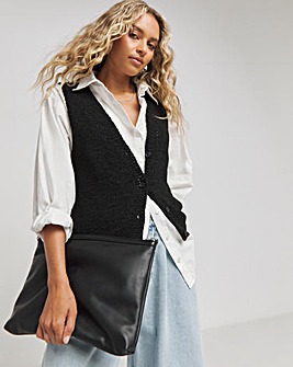 Black Knitted Tape Yarn Waistcoat