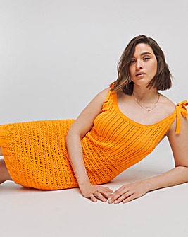 Orange Tie Shoulder Crochet Look Mini Dress