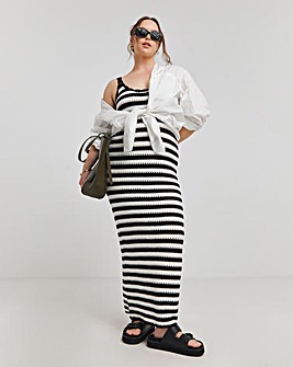 Mono Stripe Crochet Maxi Dress