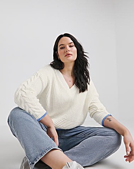 White Waffle Stitch Tipped Jumper