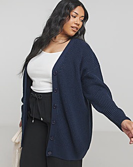 Navy Waffle Boyfriend Cardigan