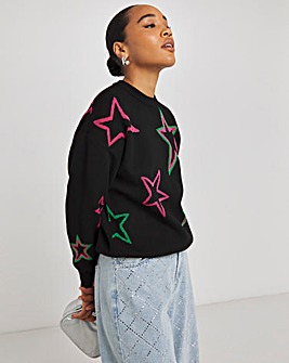 Simply Be X Twisted Wunder Glitter Star Jacquard Jumper